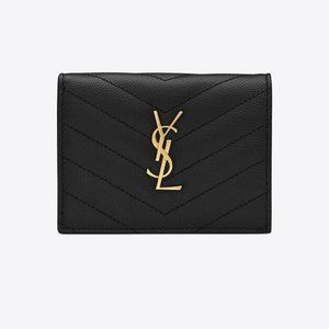 YSL Saint Laurent Black Gran de Poudre Wallet
